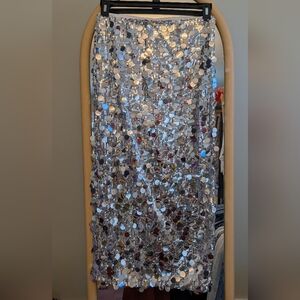 Bailey Rose Silver Sequin Midi Skirt